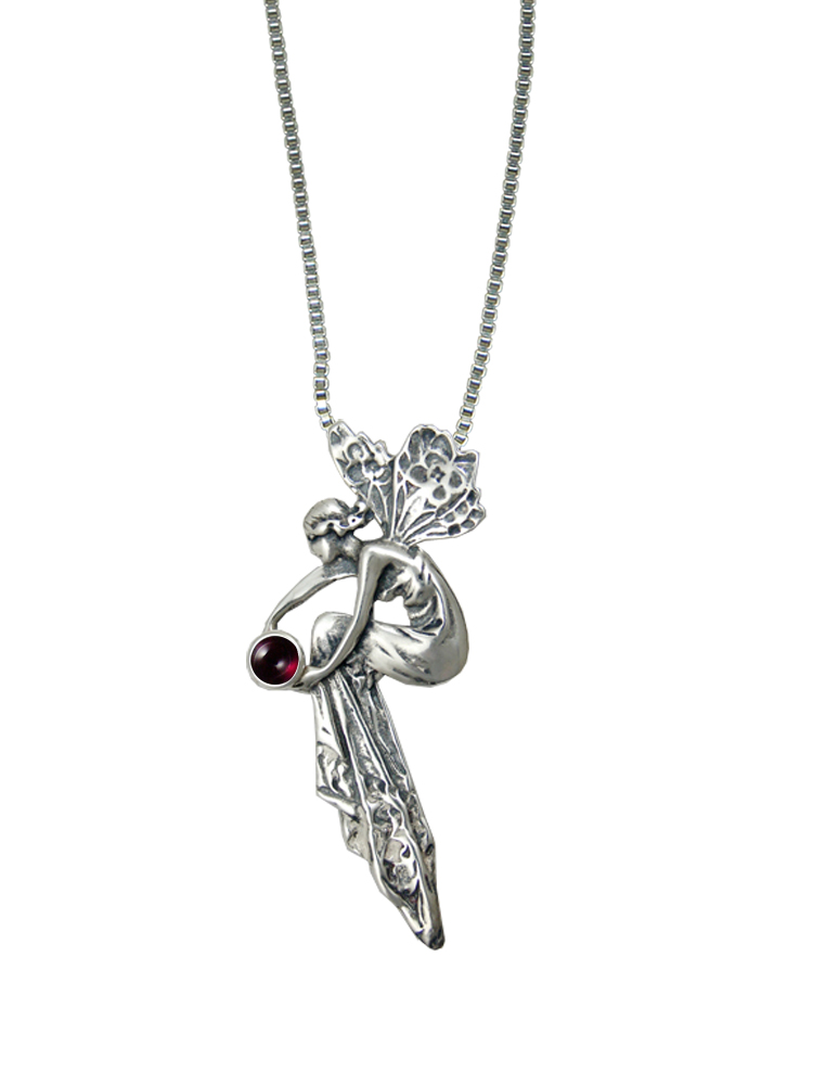 Sterling Silver Fairy of Memories Pendant With Garnet